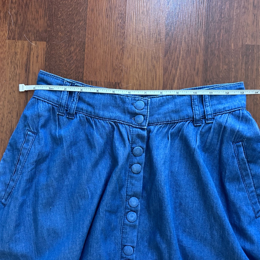 Zara Front Buttons Midi A-Line Fit & Flare Denim Skirt w/ Pocket S - Picture 6 of 12